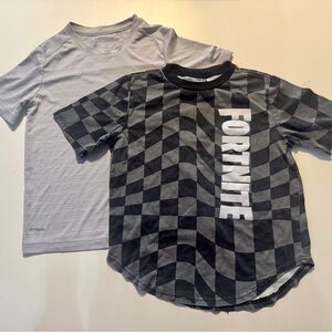 2 Pack Tee Shirts - Boys Fortnite Tee & Grey Athletic Shirt - Size 8